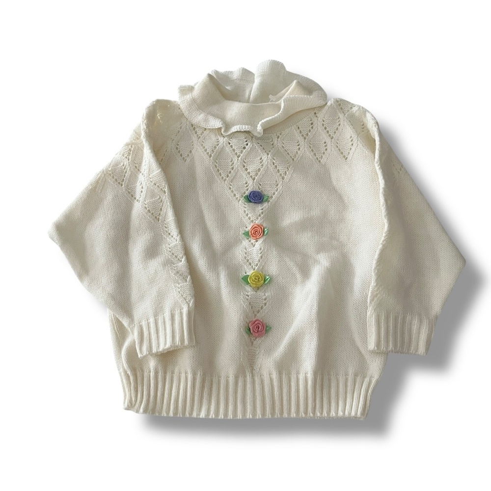Pointele Vint  Cute Sweater With Dainty Pastel Ribbon Flowers Stitched Ap 8-10